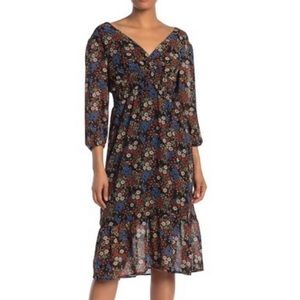 Mimi Chica Surplice Neck Floral Print Chiffon Dres